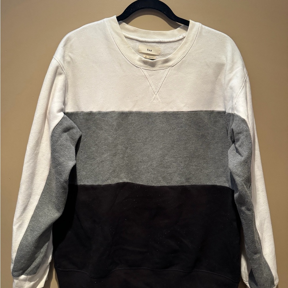 TNA Color Block Crewneck Sweater - Cream, Gray, Black